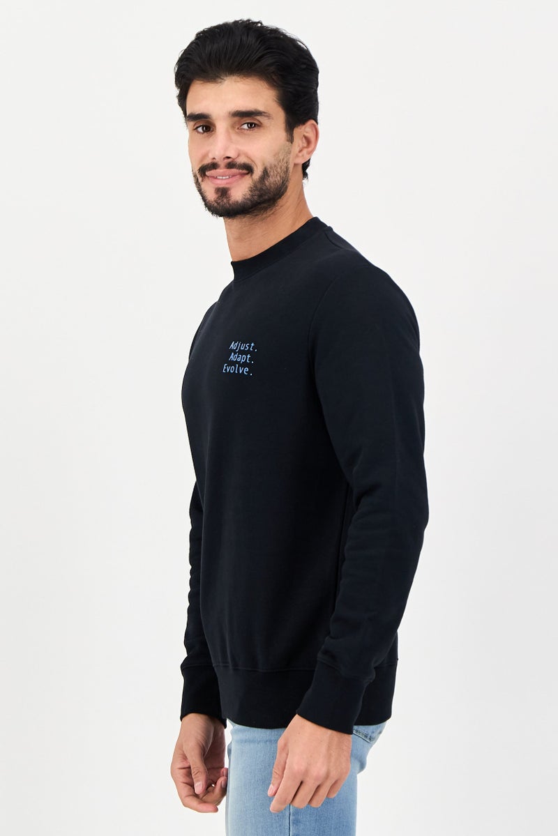 D RT Men Crew Neck Graphic Print Long Sleeve Sweatshirt, Black - Image 4